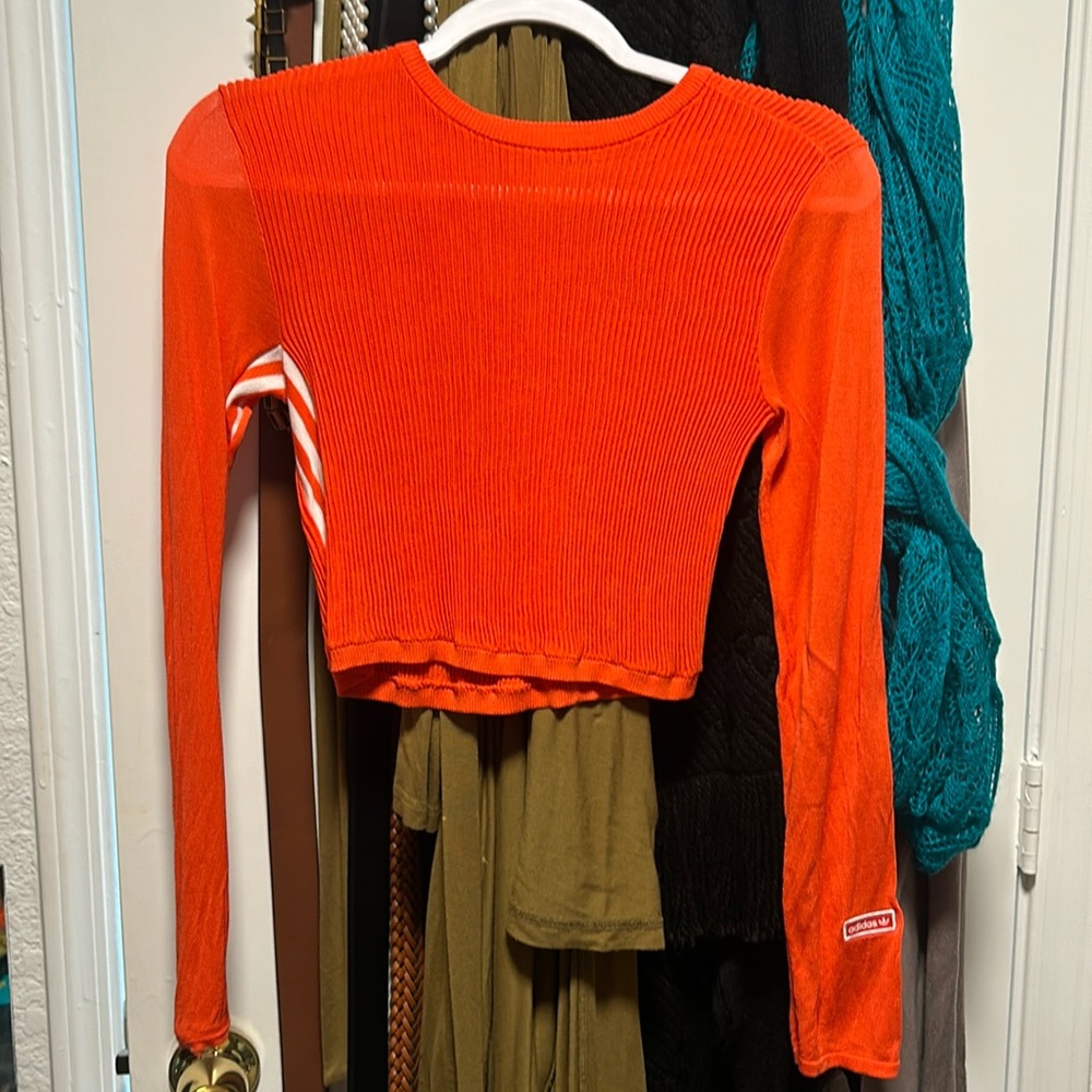 Orange adidas cropped long sleeve